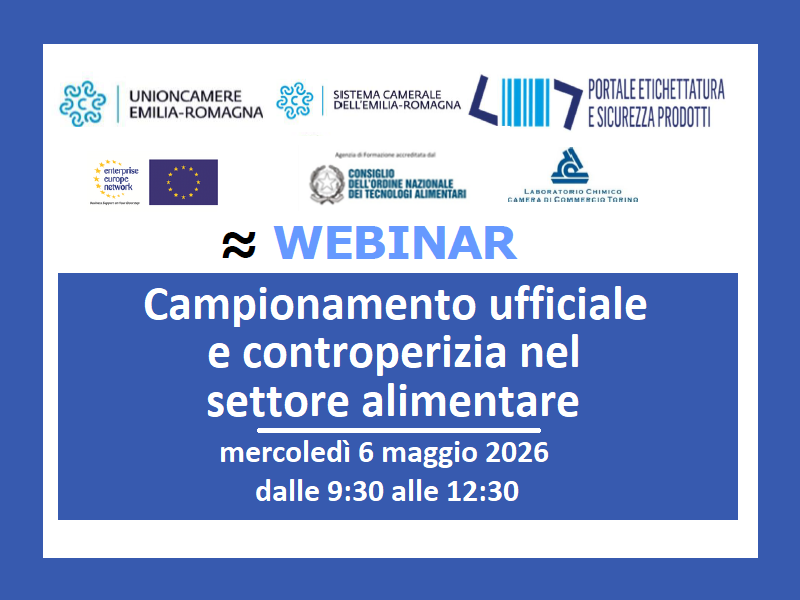 WEBINAR SICUREZZA PRODOTTO IL 6/5: CAMPIONAMENTO NEL SETTORE ALIMENTARE
