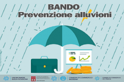 bando prevenzione alluvioni - pioggia, ombrello che copre valigetta e soldi, loghi enti bando prevenzione alluvioni - pioggia, ombrello che copre valigetta e soldi, loghi enti