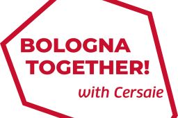 Scritta rossa su sfondo bianco: Bologna together