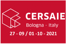 logo CERSAIE Bologna scritte in bianco su fondo rosso