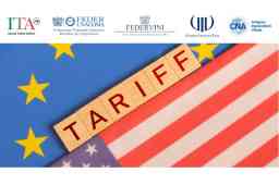 Webinar dazi Usa 14 aprile 2025 - bandiera stelle e strisce, scritta tariff
