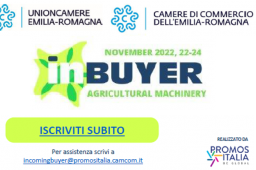 partecipazione a InBuyer Agricultural Machinery 22-24 novembre 2022 - logo unioncamere e camere di commercio emilia romagna, promos italia
