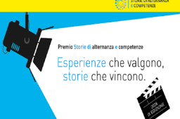 premio storie di alternanza e competenze 2026 - riflettore che illumina ciack, scritta esperienze che valgono, storie che vincono