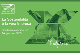 premio impresa ambiente 2022 10a edizione - sfondo verde, x stilizzata con immagini sostenibilità
