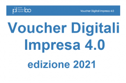 RIPARTI INNOVANDO CON I CONTRIBUTI DELLA CAMERA DI COMMERCIO Voucher Digitali Impresa 4.0 scritta blu su sfondo bianco