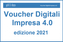 RIPARTI INNOVANDO CON I CONTRIBUTI DELLA CAMERA DI COMMERCIO Voucher Digitali Impresa 4.0 scritta blu su sfondo bianco