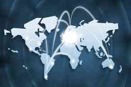 commercio estero bolognese a settembre 2022 - mappa bianca su sfondo blu, connessioni tra continenti commercio estero bolognese a settembre 2022 - mappa bianca su sfondo blu, connessioni tra continenti