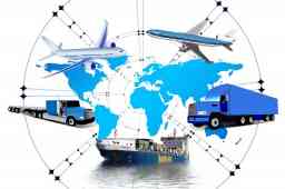 servizio stampa in azienda dei certificati d'origine - mondo bianco con continenti azzurri, in primo piano a cerchio due camion due aerei e una nave
