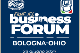 SCOPRI L’OHIO IL 28 GIUGNO CON LA FEDERAZIONE DI AMERICAN FOOTBALL business forum bologna-ohio 28 giugno 2024 - scritta bianca su sfondo blu