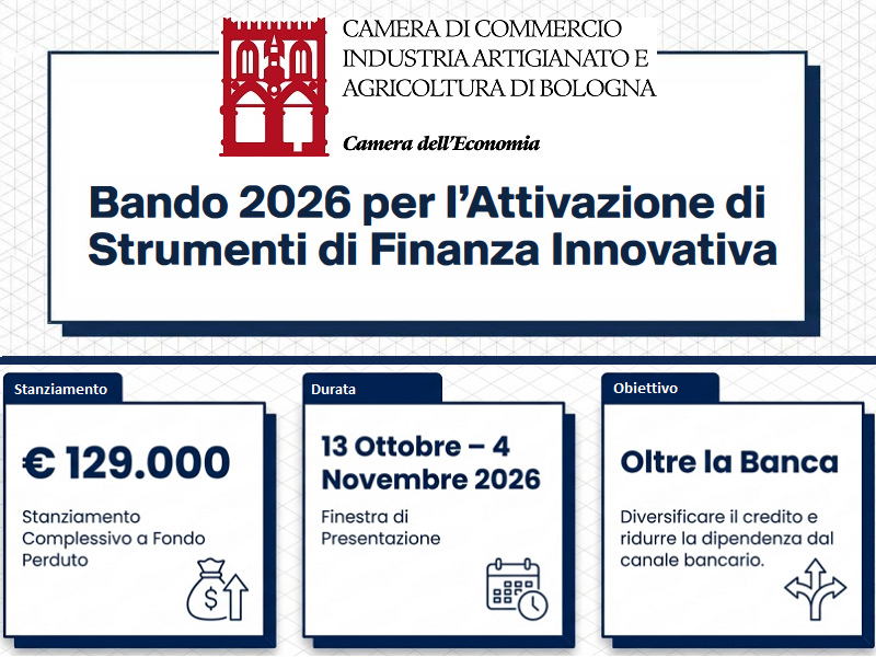 CONTRIBUTI PER FINANZA INNOVATIVA. DOMANDE ENTRO IL 4/11