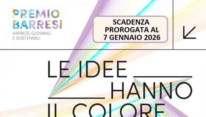 PREMIO BARRESI 2025: INCENTIVI A IMPRESE GIOVANILI E SOSTENIBILI. SCADE IL 7/1