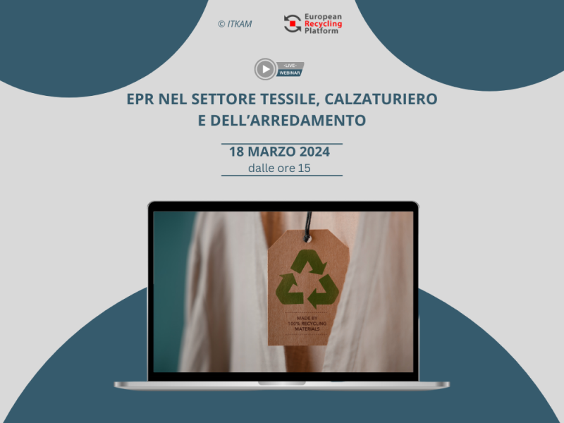 seminario ERP nel settore tessile, calzaturiero e dell'arredamento 18 marzo 2024 - pc con immagine riciclo, loghi enti