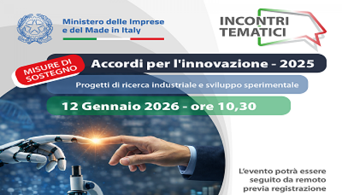 webinar MIMIT incentivi ricerca 12 gennaio 2026 - strumenti di rcerca, dito robot e umano che si toccano