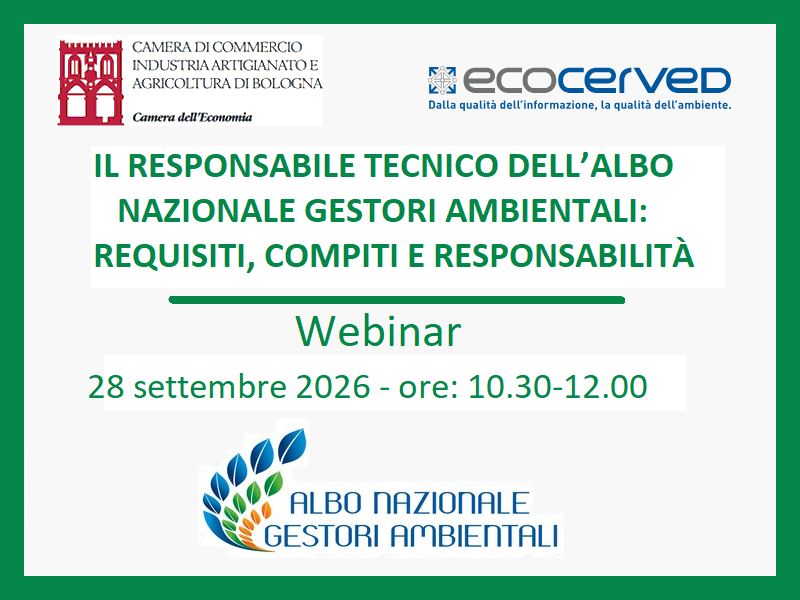 IL 28/9 WEBINAR RESPONSABILE TECNICO DELL’ALBO NAZIONALE GESTORI AMBIENTALI IL 28/9 WEBINAR RESPONSABILE TECNICO DELL’ALBO NAZIONALE GESTORI AMBIENTALI