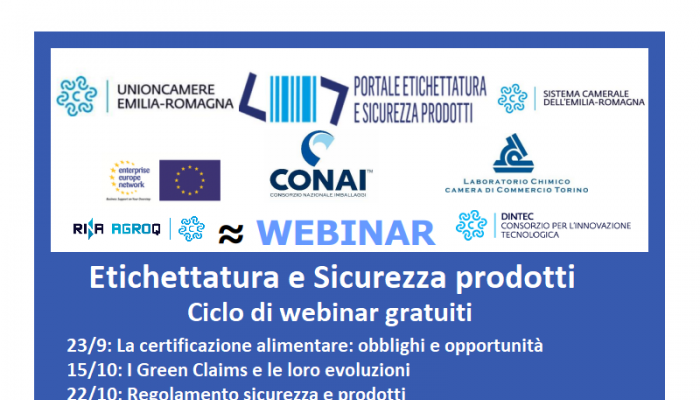 ETICHETTATURA E SICUREZZA PRODOTTI: CICLO DI WEBINAR