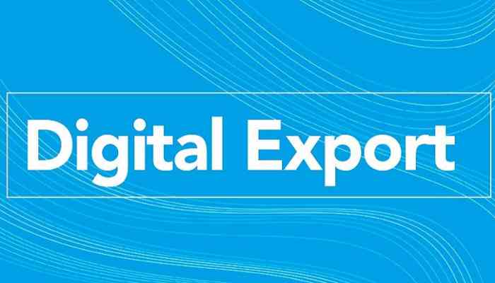 Digital Export scritta bianca su sfondo azzurro