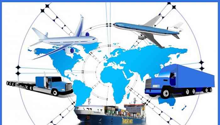 stampa certificati in azienda - mappa mondiale con due camion, due aerei e una nave