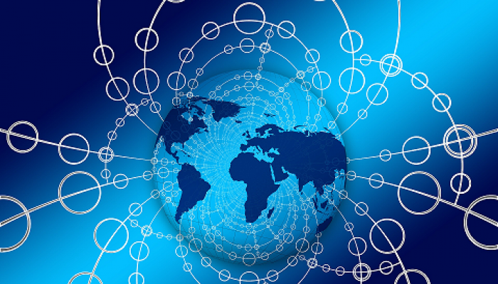 commercio estero bolognese per contenuto tecnologico - mappamondo, connessioni tra continenti