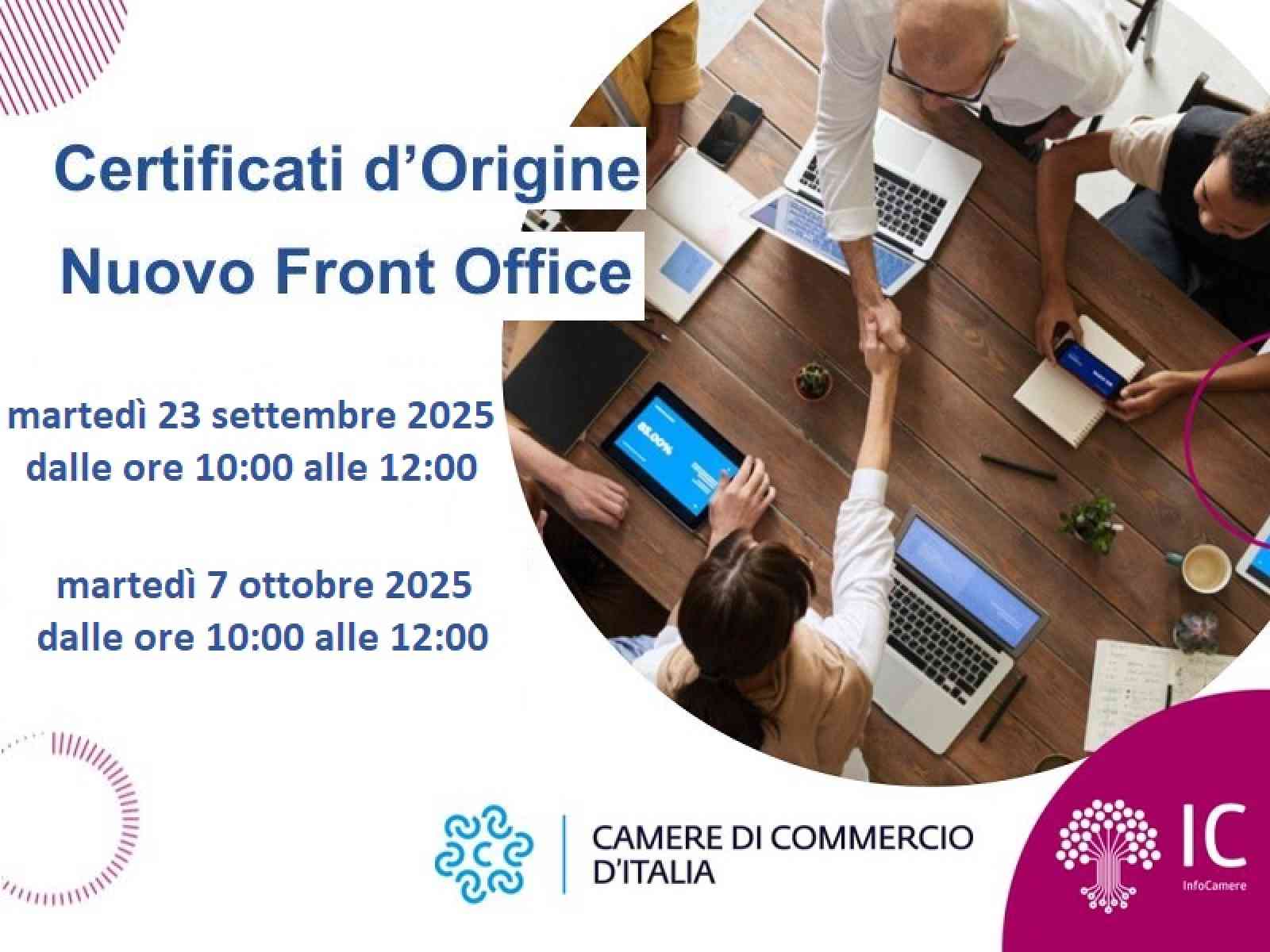 IL NUOVO FRONT OFFICE PER I CERTIFICATI D'ORIGINE
