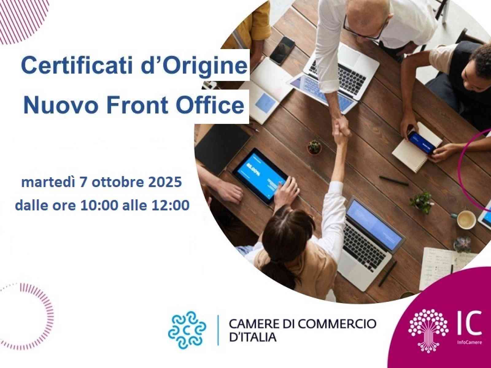 IL NUOVO FRONT OFFICE PER I CERTIFICATI D'ORIGINE
